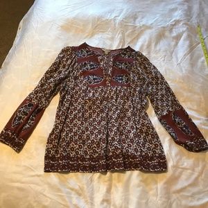 Lucky Brand Top, Size Large. Brown, White, Violet Pattern